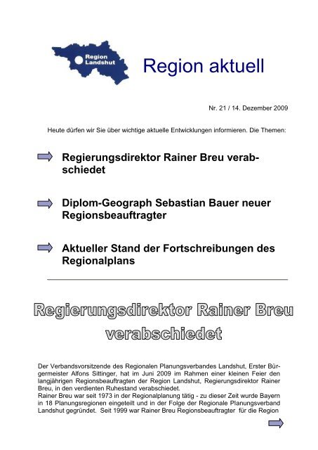 Region aktuell - Nr. 21 (PDF) - Regionaler Planungsverband Landshut