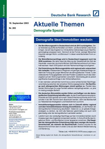 Demografie lässt Immobilien wackeln - Demotrans