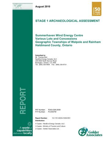 Stage 1 Archaeological Assessment Report - NextEra Energy Canada