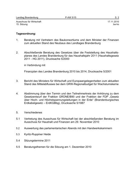 Landtag Brandenburg P-AW 5/15 Protokoll