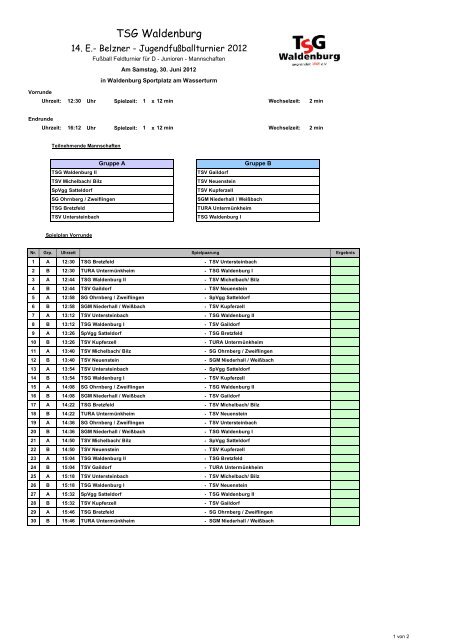 Turnierplan D-Junioren 2012 - TSG Waldenburg eV