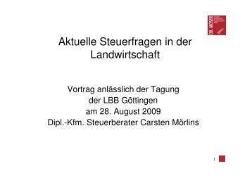 Aktuelle Steuerfragen in der Landwirtschaft