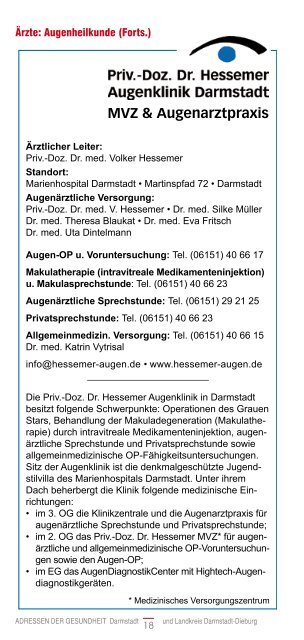 ADRESSEN DER GESUNDHEIT Darmstadt - Gesundheit Rhein-Main