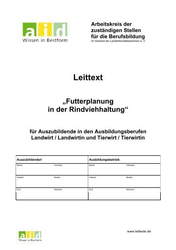 aid Leittext: Futterplanung in der Rindviehhaltung
