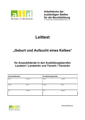 aid Leittext: Geburt und Aufzucht eines Kalbes