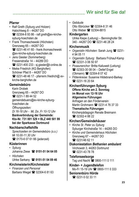 Wir sind für Sie da! - Kirchengemeinde Syburg, Holzen, Auf dem ...