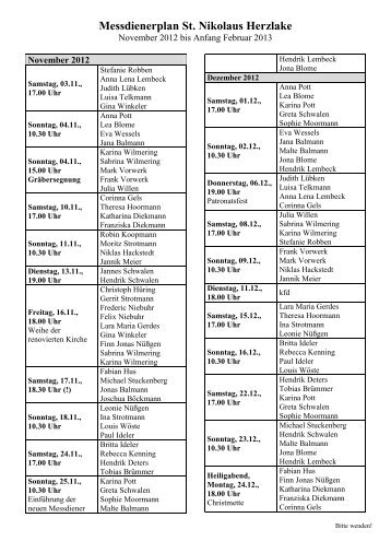 Messdienerplan St. Nikolaus Herzlake - Pfarreiengemeinschaft ...