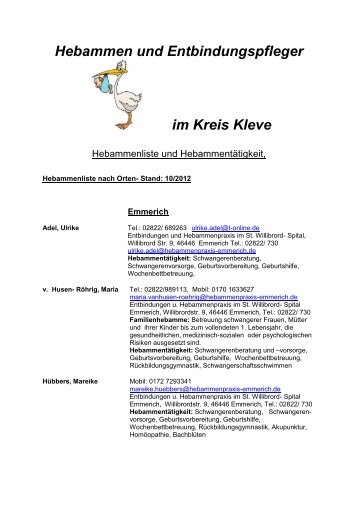 Hebammen und Entbindungspfleger im Kreis Kleve