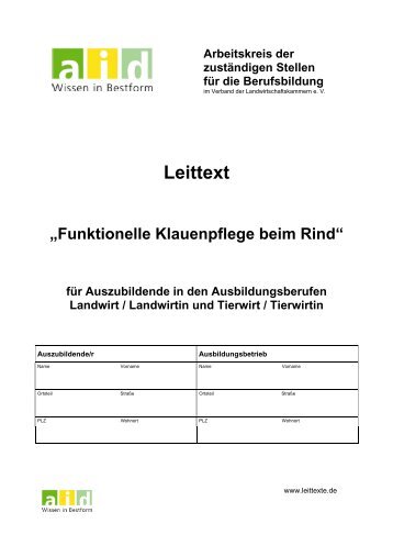 aid Leittext: Funktionelle Klauenpflege beim Rind