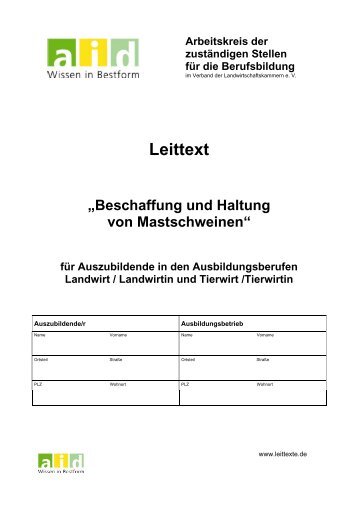aid Leittext: Beschaffung und Haltung von Mastschweinen