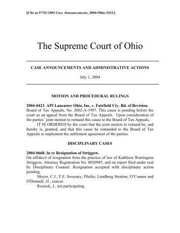 07/01/2004 Case Announcements - Ohio Supreme Court