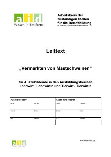 aid Leittext: Vermarkten von Mastschweinen