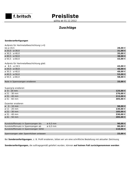 Preisliste (.pdf) gültig ab 1.12.2012