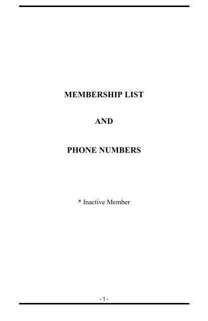 MEMBERSHIP LIST AND PHONE NUMBERS