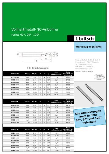 VHM NC-Anbohrer und Reibahlen - Friedrich Britsch GmbH & Co. KG