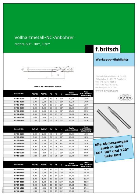 VHM NC-Anbohrer und Reibahlen - Friedrich Britsch GmbH & Co. KG