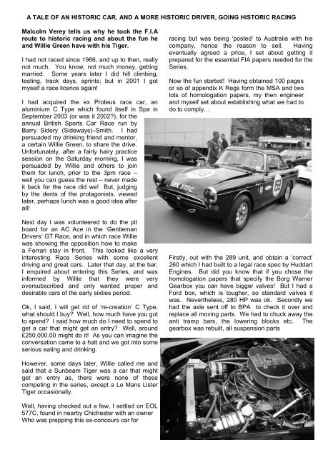 Malcolm Verey Sunbeam Tiger Owners Club