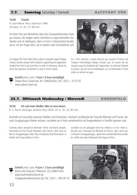 programme « Africa goes Veedel - FilmInitiativ Köln eV