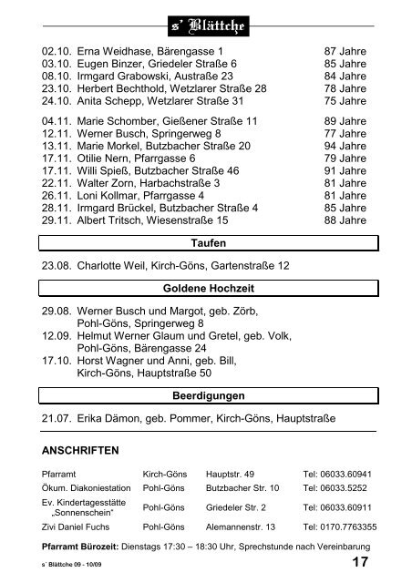 s'Blättche Nr. 97 - Kirchengemeinden Kirch-Göns / Pohl-Göns