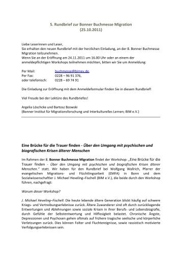5. Rundbrief zur Bonner Buchmesse Migration (25.10.2011) Eine ...
