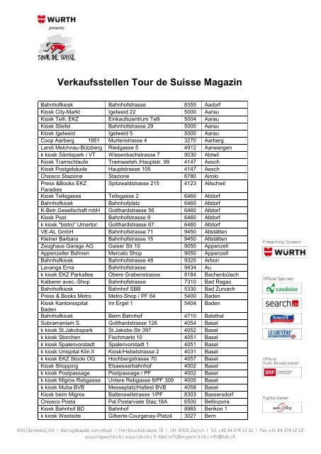 Verkaufsstellen Tour de Suisse Magazin