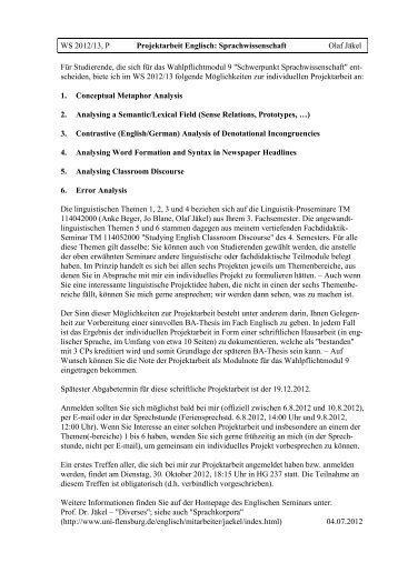 Projektarbeit Englisch - Universität Flensburg