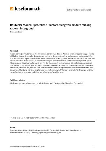 Das Kieler Modell: Sprachliche Frühförderung von Kindern mit Mig ...