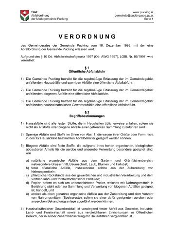 V E R O R D N U N G - Gemeinde Pucking