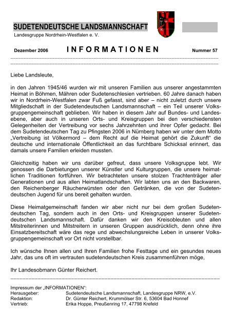informationen - der SL NRW - Sudetendeutsche Landsmannschaft