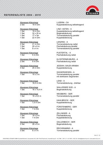 REFERENZLISTE 2004 - 2010 - Siegfried STEINER GmbH