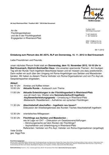 Einladung und Wegbeschreibung zum Plenum - Arbeitskreis Asyl ...