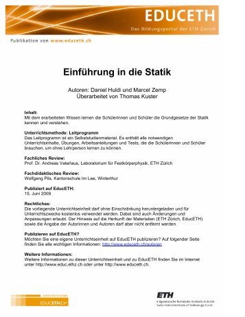 Leitprogramm Physik, Einführung in die Statik - EducETH - ETH Zürich