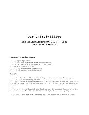 Der Unfreiwillige Ein Erlebnisbericht 1939 - 1949 ... - wolfbartels.de