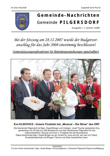 Bei der Sitzung am 28.12.2007 wurde der ... - Gemeinde Pilgersdorf