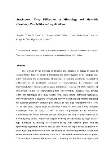 Synchrotron X-ray Diffraction in Mineralogy and Materials Chemistry ...