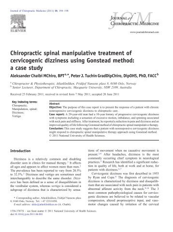 Chiropractic spinal manipulative treatment of cervicogenic dizziness ...