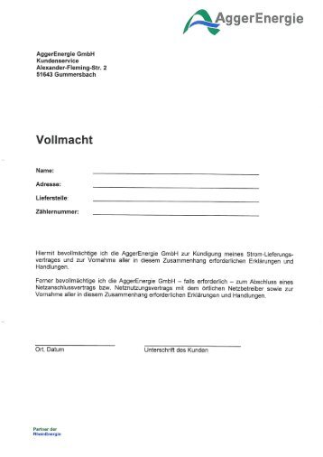 Vollmacht - AggerEnergie