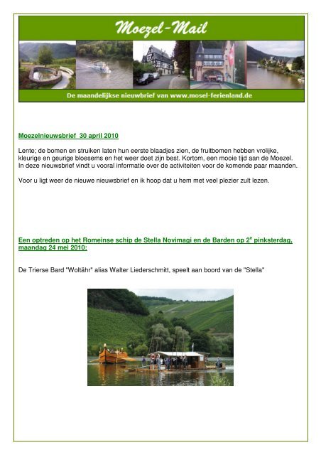 Moezelnieuwsbrief 30 april 2010 Lente; de ... - Mosel Ferienland