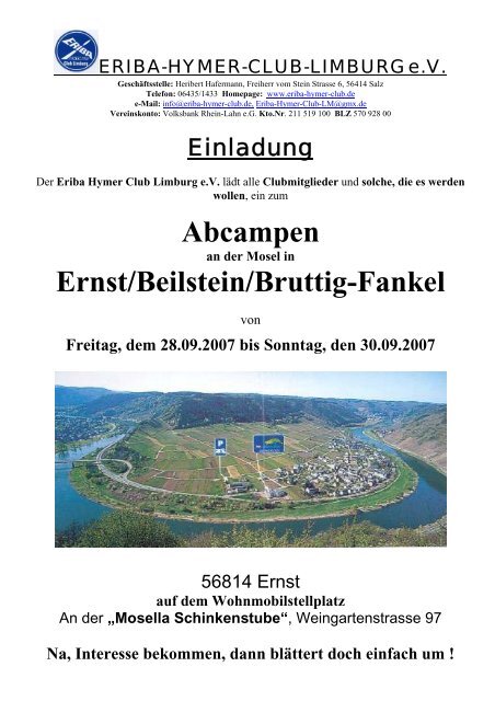 Abcampen Ernst/Beilstein/Bruttig-Fankel - Eriba-Hymer-Club ...