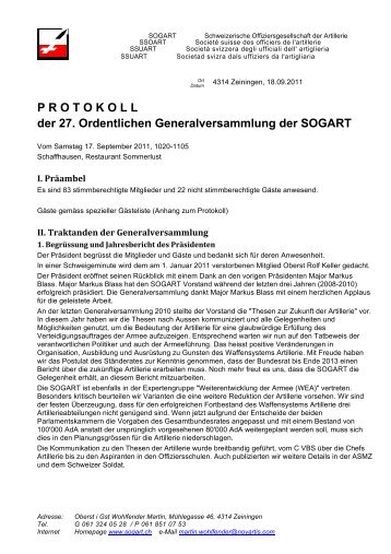 Protokoll der 27. ordentlichen Generalversammlung - SOGART ...