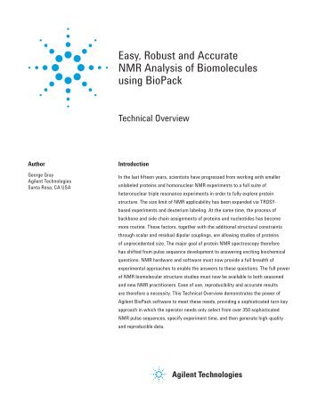 Easy, Robust and Accurate NMR Analysis of Biomolecules - Agilent ...