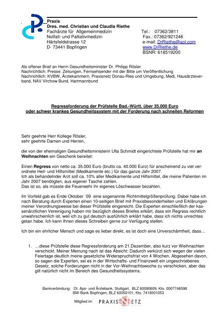 Pdf Offener Brief An Herrn Gesundheitsminister Dr Philipp