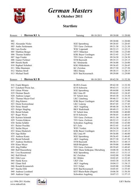 German Masters 8. Oktober 2011 Startliste - Landes-Kanu-Verband ...