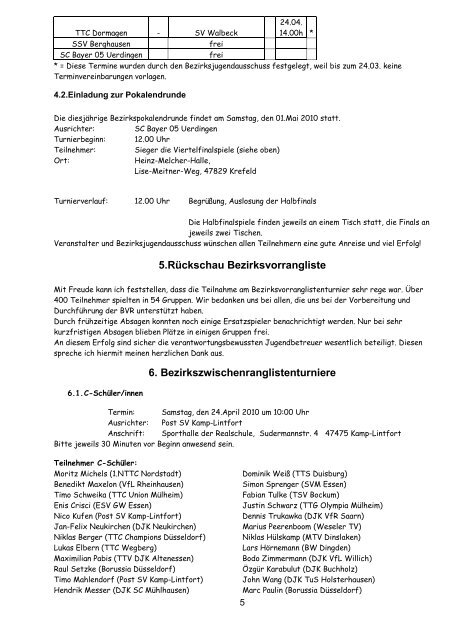 Bezirksjugendwart - Tischtennis Fachschaft Oberhausen