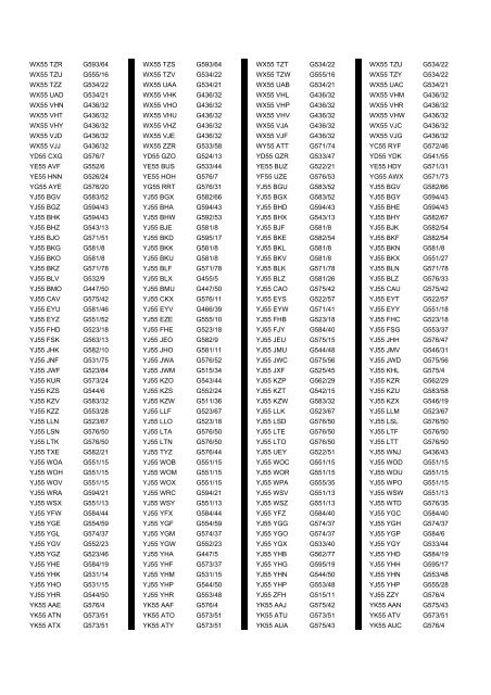 Cross Reference of Registrations to G Lists - The PSV Circle Website