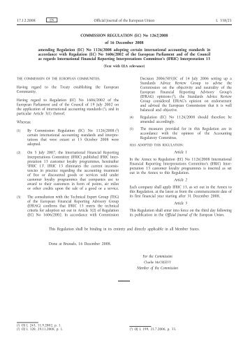 COMMISSION REGULATION (EC) No 1262/2008 of 16 ... - EUR-Lex