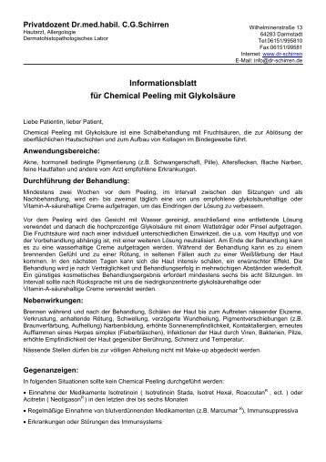 Informationsblatt für Chemical Peeling mit ... - Praxis Dr Schirren