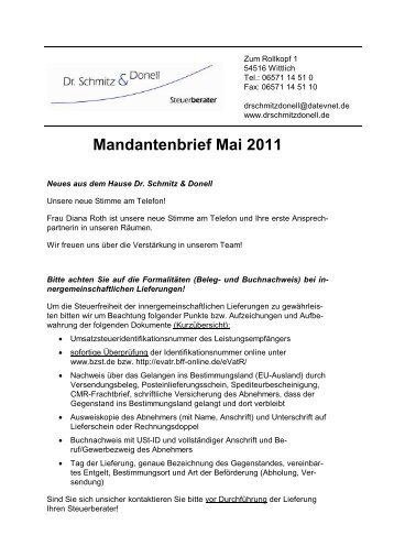 Mandantenbrief Mai 2011 - Dr. Schmitz & Donell
