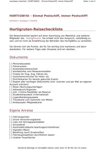 Hurtigruten-Reisecheckliste - HURTIGWIKI