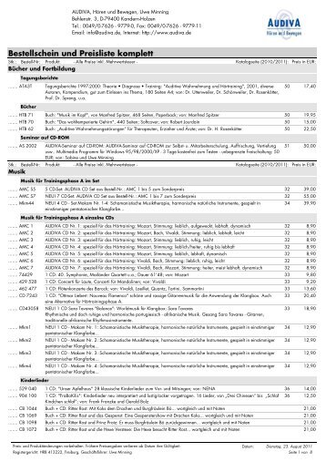 Aktuelles Lieferprogramm laden und ansehen/drucken ... - Audiva